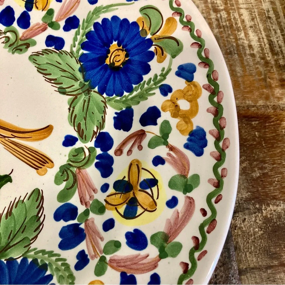 Majolica Wall Hanging 12 1/4” Bird & Flowers Hand Painted El Caballo Cojo Madrid